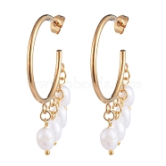 Dangle Chandelier Earrings, with Natural Cultured Freshwater Pearl Beads, 304 Stainless Steel Stud Earring Findings and Brass Findings, Golden, White, 47x37x6mm, Pin: 0.6mm(EJEW-JE04105-01)