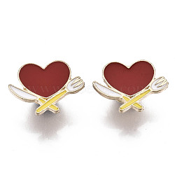 Alloy Brooches, Enamel Pin, with Brass Butterfly Clutches, Heart with Knives and Forks, Light Gold, Red, 16x22x2mm, Pin: 1mm(JEWB-S011-039)