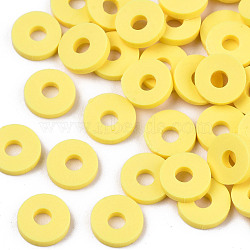 Handmade Polymer Clay Beads, for DIY Jewelry Crafts Supplies, Disc/Flat Round, Heishi Beads, Yellow, 8x1mm, Hole: 2mm, about 13000pcs/1000g(CLAY-Q251-8.0mm-109)
