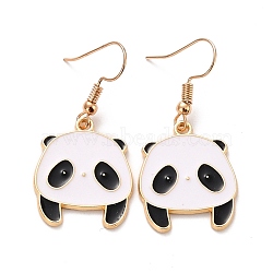 Panda Enamel Dangle Earrings for Women, Cute Animal Drop Earrings, Golden, White, 42mm, Pin: 0.5mm(EJEW-Z015-13)