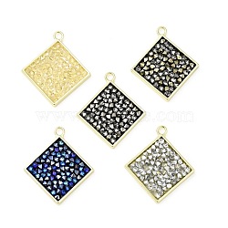 Rhinestone Pendants, with Light Gold Plated Brass Findings, Rhombus, Cadmium Free & Lead Free, Mixed Color, 25.5x23x3mm, Hole: 2mm(KK-C246-11LG)