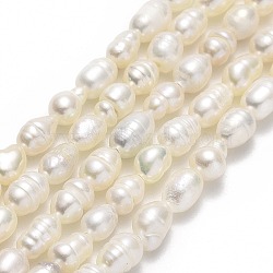 Natural Cultured Freshwater Pearl Beads Strands, Rice, Linen, 6.5~8x4~5mm, Hole: 0.7mm, about 54pcs/strand, 13.39''(34cm)(PEAR-J006-14A-01)