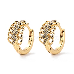 Leaf Clear Cubic Zirconia Small Hoop Earrings for Women, Cadmium Free & Lead Free, Real 18K Gold Plated, 14x7.5mm, Pin: 0.8mm(EJEW-C002-05G-RS)