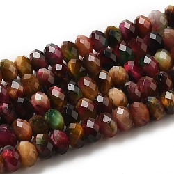 Natural Rainbow Tiger Eye Beads Strands, Dyed, Faceted, Rondelle, Goldenrod, 6x4mm, Hole: 1mm, about 92~101pcs/strand, 15.55 inch(39.5cm)(G-NH0002-D03-02)