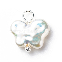 ABS Plastic Imitation Pearl Pendants, AB Color Plated,  with Brass Findings, Butterfly, Creamy White, 14.5x12x2.5mm, Hole: 2mm(PALLOY-JF01876-05)