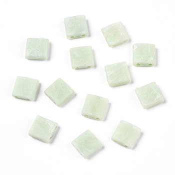 Opaque Acrylic Slide Charms, Square, Honeydew, 5.2x5.2x2mm, Hole: 0.8mm.