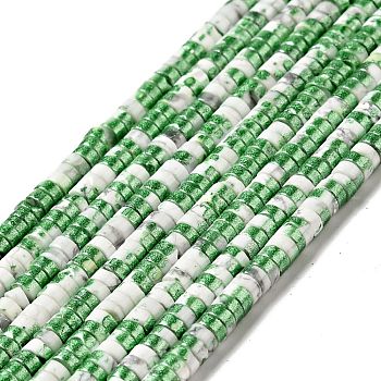 Electroplated Natural Howlite Bead Strands, Half Plated, Flat Round, Lime Green, 4x1.5~2mm, Hole: 1mm, about 194~199pcs/strand, 15.35''(39cm)