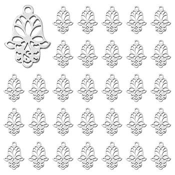 30Pcs 201 Stainless Steel Pendants, Hamsa Hand Charms, Stainless Steel Color, 14x10x1mm, Hole: 1.2mm