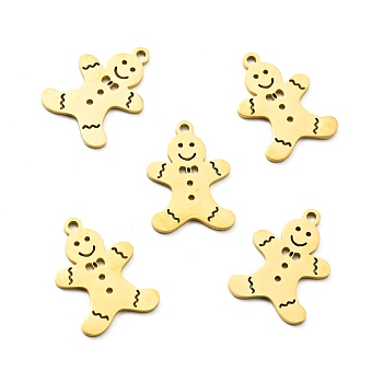 201 Stainless Steel Pendants, Christmas Theme, Gingerbread Man, Golden, 19x13x1mm, Hole: 1.5mm
