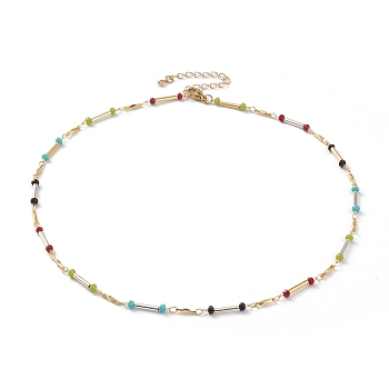 Faceted Rondelle Glass Beaded Necklaces, with Brass Bar Link & Lobster Claw Clasps, Golden, Colorful, 18-1/8 inch(46cm)