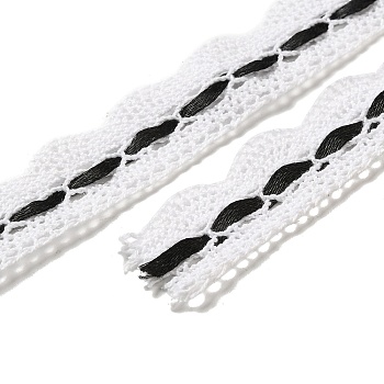 2 Yards Cotton Flower Lace Trims, with Polyester Ribbon, Flat, Black, 3/4 inch(20mm)