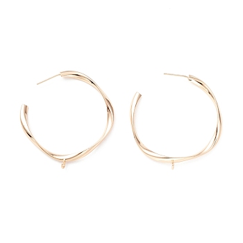 Rack Plating Brass Stud Earring Findings, with Loop, Cadmium Free & Lead Free, Twist Ring, Real 14K Gold Plated, 42.5x39x3mm, Hole: 1.8mm, Pin: 0.7mm