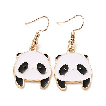 Panda Enamel Dangle Earrings for Women, Cute Animal Drop Earrings, Golden, White, 42mm, Pin: 0.5mm