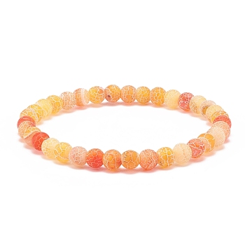 Natural Weathered Agate(Dyed) Round Beaded Stretch Bracelet, Gemstone Jewelry for Women, Orange, Inner Diameter: 2-1/4 inch(5.7cm), Beads: 6mm