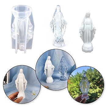 3D Religion Virgin Mary Display Decoration Silicone Molds, Resin Casting Molds, for UV Resin & Epoxy Resin Craft Making, White, 157x70x51mm, Inner Diameter: 41x41mm