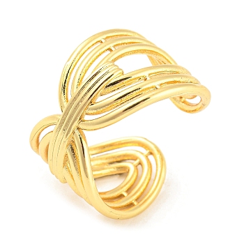 Brass Hollow Oval Open Cuff Rings, Lead Free & Cadmium Free, Real 18K Gold Plated, US Size 7 1/4(17.5mm)