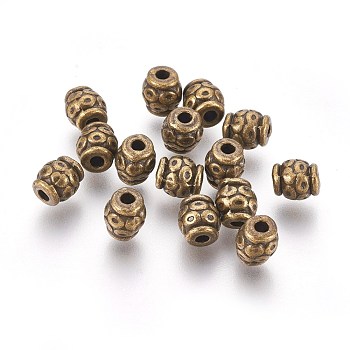 Tibetan Style Beads, Antique Bronze Color, Zinc Alloy Beads, Lead Free & Cadmium Free, Barrel, 6mm in diameter, 6mm long, hole: 2mm