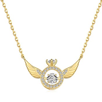 925 Sterling Silver Pendant Necklaces, Micro Pave Clear Cubic Zirconia, Wings, Real 18K Gold Plated, 15.83 inch(40.2cm)