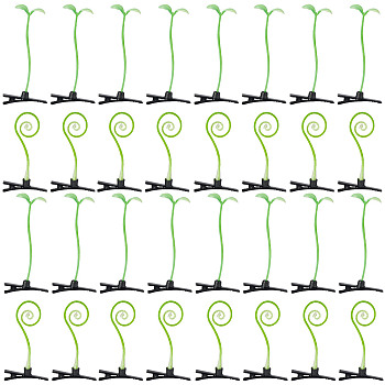 32Pcs 2 Style Bean Sprout Plastic Alligator Hair Clips, Green Pea Cute Flower Grass Hair Clips Decoration for Girls, Mixed Shapes, 71~78mm, 16pcs/style