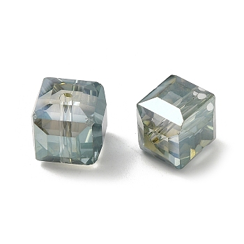 Electorplated Glass Beads, Rainbow Plated, Faceted, Cube, Dark Sea Green, 10~11x10~11x10~11mm, Hole: 1mm