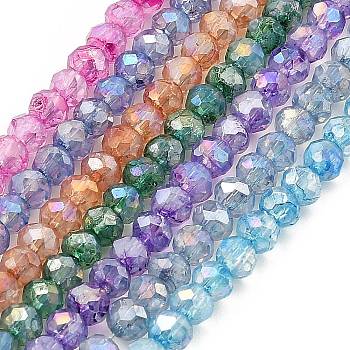 Spray Painted Imitation Jade Glass Beads Strands, AB Color Plated, Faceted, Round, Mixed Color, 4x3.5mm, Hole: 1mm, about 135pcs/strand, 18.90''(48cm)
