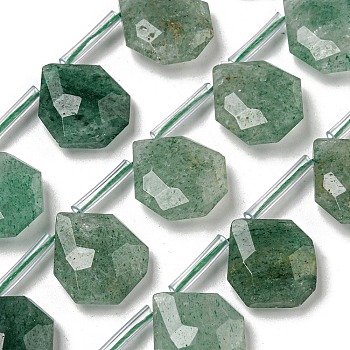 Natural Green Strawberry Quartz Beads Strands, Top Drilled, Teardrop, Faceted, 15x13x5mm, Hole: 0.8mm, about 24pcs/strand, 15.35''~16.14''(39~41cm)