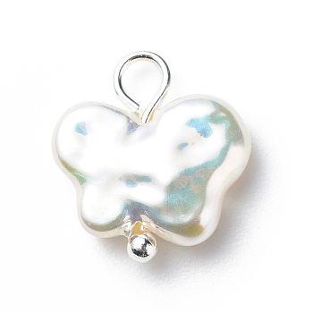 ABS Plastic Imitation Pearl Pendants, AB Color Plated,  with Brass Findings, Butterfly, Creamy White, 14.5x12x2.5mm, Hole: 2mm