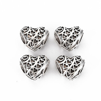 Tibetan Style Alloy European Beads Settings for Enamel, Cadmium Free & Lead Free, Heart, Antique Silver, 11.5x13.5x8mm, Hole: 5mm, about 300pcs/1000g