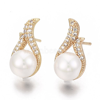 Creamy White Teardrop Brass Stud Earrings