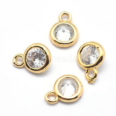 Real 18K Gold Plated Flat Round Brass+Cubic Zirconia Charms