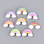 Opaque Resin Pendants, Rainbow, with Platinum Plated Iron Loops, Mixed Color, 20~21.5x25~27.5x5~7mm, Hole: 2mm(RESI-N050-11P)