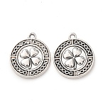 Tibetan Style Alloy Pendants, Flat Round with Clover Charms, Antique Silver, 23x20x2mm, Hole: 2mm, about 278pcs/1000g(FIND-C094-07AS)