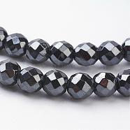 Non-Magnetic Synthetic Hematite Beads Strands, 64 Faceted, Round, Black, about 10mm in diameter, hole:1mm, 40pcs/strand, 16 inch(HEMA-10D-1)