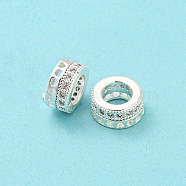Brass Micro Pave Cubic Zirconia European Beads, Large Hole Beads, Long-Lasting Plated, Lead Free & Cadmium Free, Hollow Column with Heart, Silver, 8x4mm, Hole: 4.5mm(KK-H452-19S)