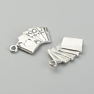 Tibetan Style Alloy Pendants, Poker/Playing Cards Charm, Antique Silver, 24.5x13x2mm, Hole: 1.6mm(FIND-CJC0016-10AS)