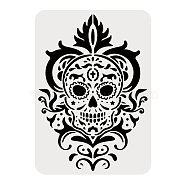 Plastic Reusable Drawing Painting Stencils Templates, for Painting on Fabric Tiles Floor Furniture Wood, Rectangle, Skull Pattern, 297x210mm(DIY-WH0202-358)