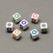 Large Hole Colorful Acrylic Letter European Beads, Horizontal Hole, Cube with Letter.O, 7x7x7mm, Hole: 4mm, about 1144pcs/500g(SACR-Q104-02O)