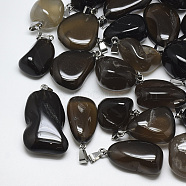 Natural Smoky Quartz Pendants, with Stainless Steel Snap On Bails, Nuggets, Stainless Steel Color, 30~55x18~30x10~20mm, Hole: 3~4x7~8.5mm(G-T122-32B)