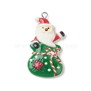 Opaque Resin Pendants, Christmas Charms, with Platinum Tone Iron Loops, Santa Claus, 38.5x20.5x6mm, Hole: 1.8mm(RESI-C021-01N)