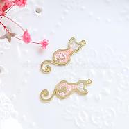 Alloy Enamel Pendants, Golden, Cat Charm, Pink, 33x11mm(INS-PW0002-06A-01)