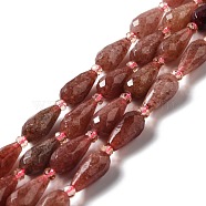 Natural Strawberry Quartz Beads Strands, Faceted, Teardrop, 12~16.5x7.5~8.5mm, Hole: 0.8mm, about 20~21pcs/strand, 14.96~15.63''(38~39.7cm)(G-B028-A01)