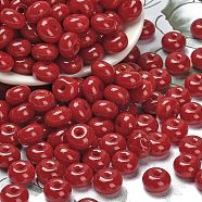 Transparent Colours Glass Seed Beads, Donut, Red, 8x5mm, Hole: 1.6mm, about 1047pcs/pound(SEED-C001-01B)