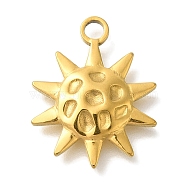 304 Stainless Steel Pendants, Sun Charm, Real 18K Gold Plated, 19x15x2.2mm, Hole: 2mm(STAS-Z092-01G-07)