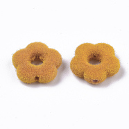 Flocky Acrylic Beads Frames, Flower, Orange, 14x14.5x4mm, Hole: 1.5mm, Inner Diameter: 5mm(OACR-S134-003M)