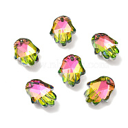 Electroplate Transparent Glass Pendants, Back Plated, Faceted, Hamsa Hand Charms, Yellow Green, 17.5x13.5x5.5mm, Hole: 1.6mm(GLAA-A008-01E)
