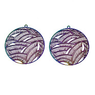 Ion Plating(IP) 201 Stainless Steel Filigree Pendants, Etched Metal Embellishments, Flat Round, Rainbow Color, 31.5x30x0.2mm, Hole: 1.2mm(STAS-S118-020)