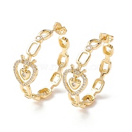 Heart with Crown Cubic Zirconia Stud Earrings, Brass Half Hoop Earrings for Women, Golden, 33x34.5x12mm, Pin: 0.9mm(EJEW-SZ0001-81)