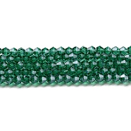 Transparent Electroplate Glass Beads Strands, Pearl Luster Plated, Faceted, Bicone, Teal, 3.5~3.8x3mm, Hole: 0.8mm, about 113~115pcs/strand, 14.17~14.37 inch(36~36.5cm)(EGLA-A039-T3mm-A10)