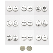 Tibetan Style Alloy Pendants, Flat Round with Word, Antique Silver, 20x2mm, Hole: 2mm, 60pcs/set(TIBEP-KS0001-02AS)