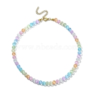 Dyed Natural Selenite Round Beaded Necklace with 304 Stainless Steel Clasps, Colorful, 14.84 inch(37.7cm), Beads: 6.5mm(NJEW-JN04409)